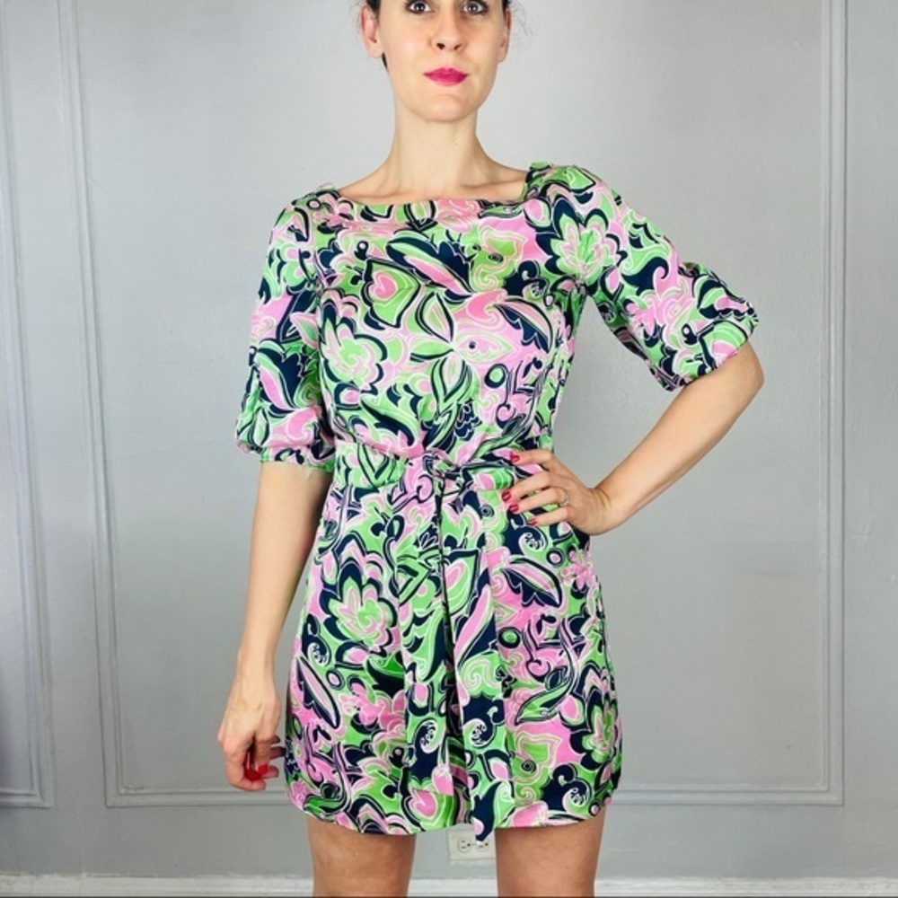 Lilly Pulitzer Lime‎ Green and Pink Retro Dress